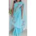 Pink flower Bunches on a Blue Organdy Saree